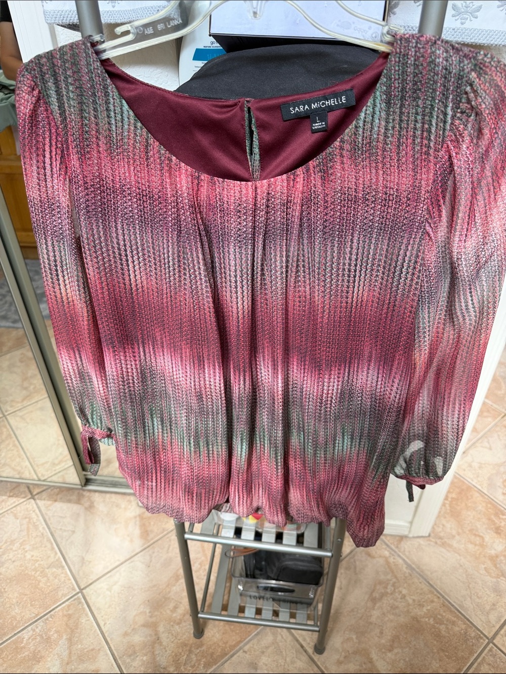 Sara Michelle Pink and Green Gradient Pleated Blouse
